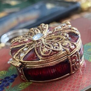 Small Monet Dark Red Enamel Trinket Box 1.5” across